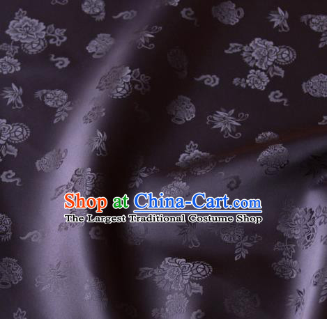 Asian Korean Classical Brocade Traditional Palace Pattern Deep Purple Satin Fabric Silk Fabric Material