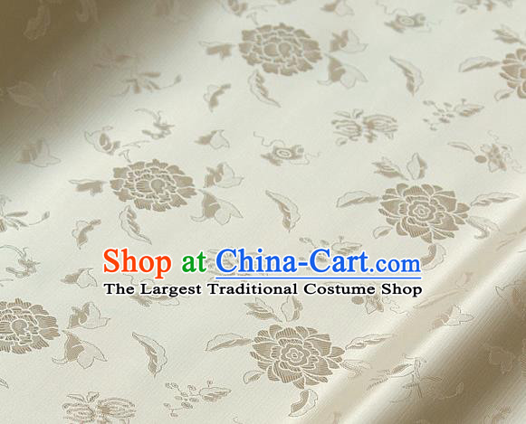 Asian Traditional Classical Pattern Beige Satin Drapery Korean Hanbok Palace Brocade Silk Fabric