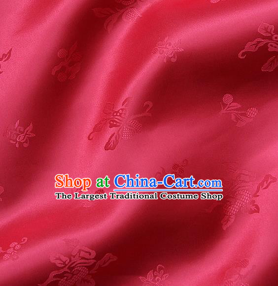 Traditional Asian Watermelon Red Satin Classical Pattern Drapery Korean Hanbok Palace Brocade Silk Fabric