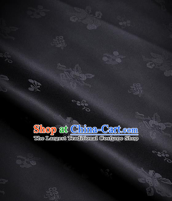 Traditional Asian Black Satin Classical Pattern Drapery Korean Hanbok Palace Brocade Silk Fabric