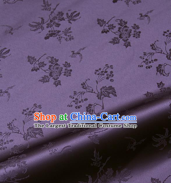 Traditional Asian Classical Grape Pattern Purple Brocade Drapery Korean Hanbok Palace Satin Silk Fabric