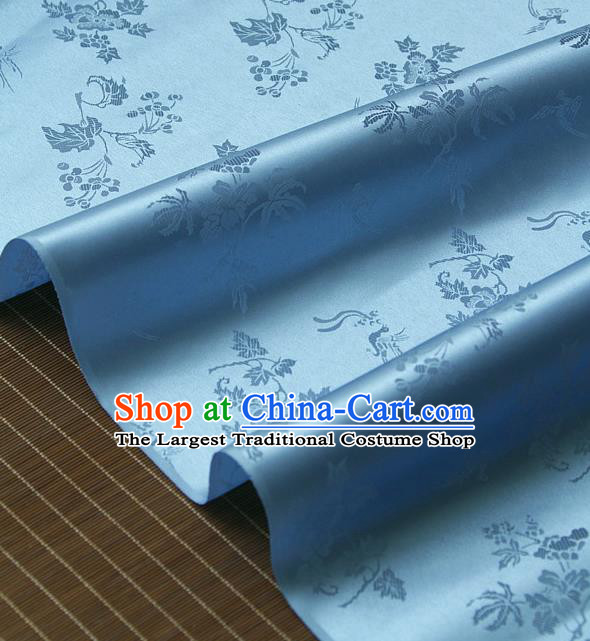 Traditional Asian Classical Grape Pattern Light Blue Brocade Drapery Korean Hanbok Palace Satin Silk Fabric