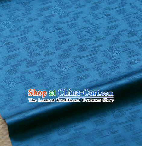 Traditional Asian Classical Roses Pattern Blue Brocade Drapery Korean Hanbok Palace Satin Silk Fabric