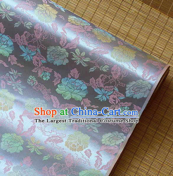 Traditional Asian Classical Peony Pattern Light Purple Brocade Drapery Korean Hanbok Palace Satin Silk Fabric