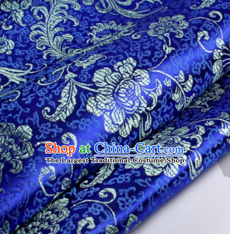 Chinese Traditional Royalblue Brocade Fabric Tang Suit Classical Pteris Pattern Design Tang Suit Silk Material Satin Drapery