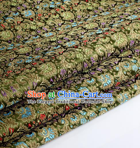 Chinese Traditional Olive Green Brocade Fabric Tang Suit Classical Cockscomb Flower Pattern Design Tang Suit Silk Material Satin Drapery