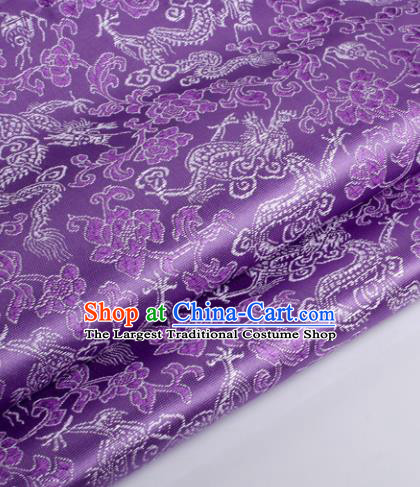 Chinese Traditional Purple Brocade Fabric Tang Suit Classical Dragons Pattern Design Silk Material Satin Drapery