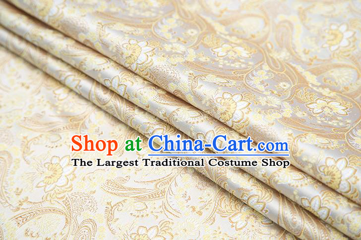 Top Grade Golden Satin Chinese Traditional Brocade Fabric Qipao Dress Classical Lotus Pattern Design Material Drapery