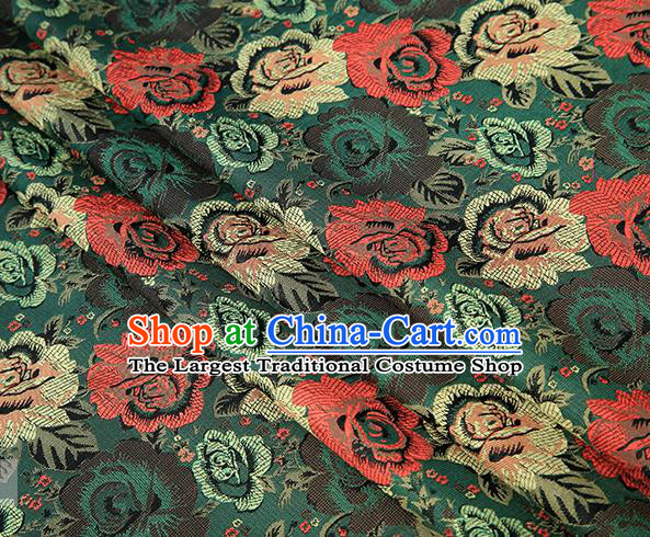 Chinese Traditional Jacquard Fabric Qipao Dress Atrovirens Brocade Classical Roses Pattern Design Satin Material Drapery