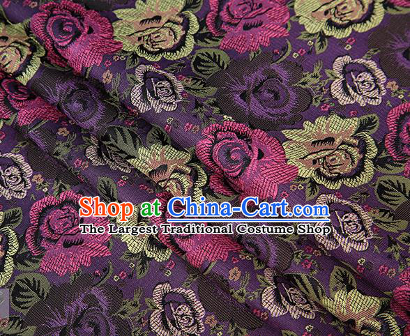 Chinese Traditional Jacquard Fabric Qipao Dress Purple Brocade Classical Roses Pattern Design Satin Material Drapery