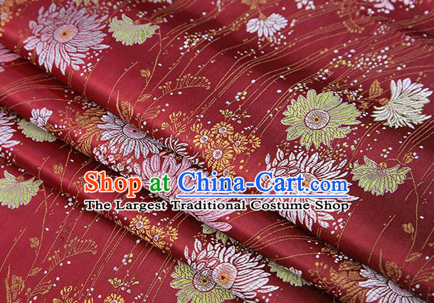 Top Grade Chinese Traditional Purplish Red Brocade Fabric Tang Suit Silk Material Classical Chrysanthemum Pattern Design Drapery