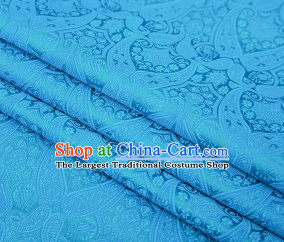 Chinese Traditional Blue Satin Fabric Tang Suit Brocade Classical Loquat Flower Pattern Design Material Drapery