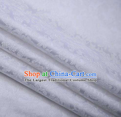 Chinese Traditional Apparel White Brocade Fabric Classical Flowers Pattern Design Material Satin Drapery