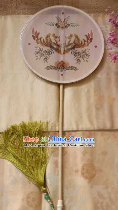 Chinese Ancient Palace Fans Hanfu Printing Phoenix Silk Round Fans for Women