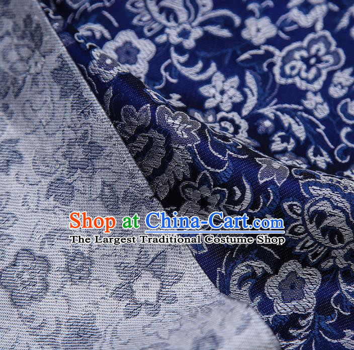 Chinese Traditional Apparel Navy Brocade Fabric Classical Flowers Pattern Design Material Satin Drapery