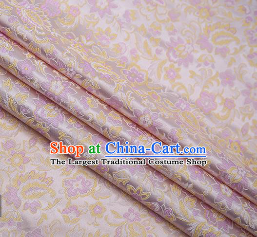 Chinese Traditional Apparel Lilac Brocade Fabric Classical Flowers Pattern Design Material Satin Drapery