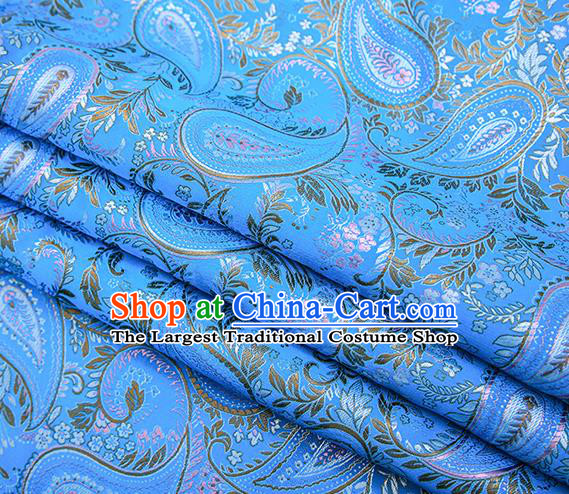 Traditional Chinese Tang Suit Blue Brocade Fabric Classical Loquat Flowers Pattern Design Material Satin Drapery