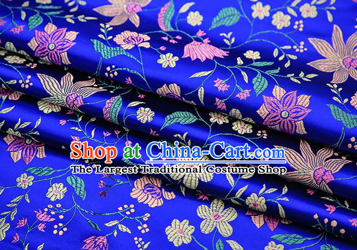Traditional Chinese Royalblue Satin Tang Suit Brocade Fabric Classical Flowers Pattern Design Silk Material Drapery