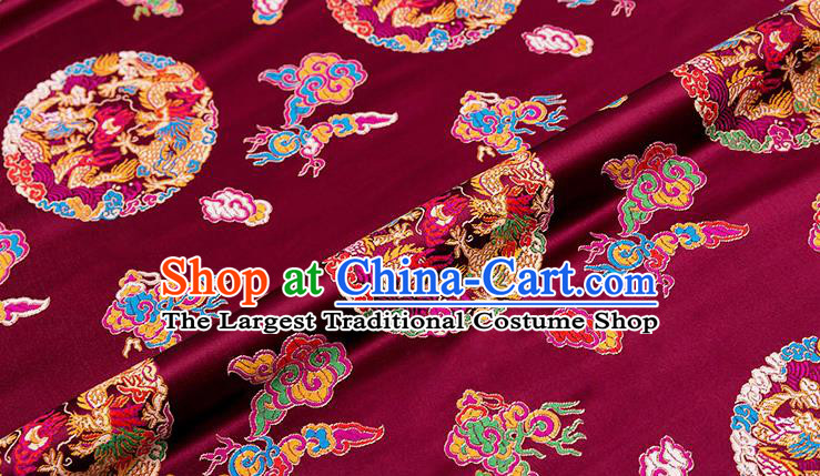 Chinese Traditional Wine Red Nanjing Brocade Satin Fabric Tang Suit Material Classical Peony Pattern Design Drapery