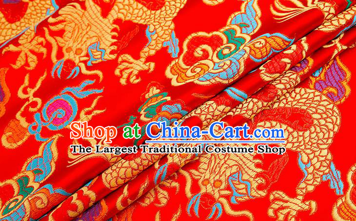 Chinese Traditional Red Nanjing Brocade Satin Fabric Tang Suit Material Classical Peony Pattern Design Drapery