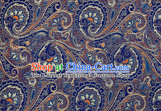 Chinese Traditional Satin Classical Loquat Flower Pattern Design Navy Brocade Fabric Tang Suit Material Drapery