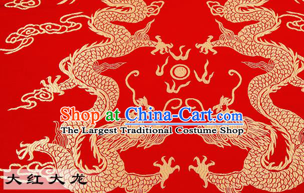 Chinese Traditional Satin Classical Dragons Pattern Design Red Brocade Fabric Tang Suit Material Drapery