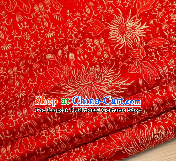 Chinese Traditional Red Brocade Satin Fabric Tang Suit Material Classical Chrysanthemum Pattern Design Drapery