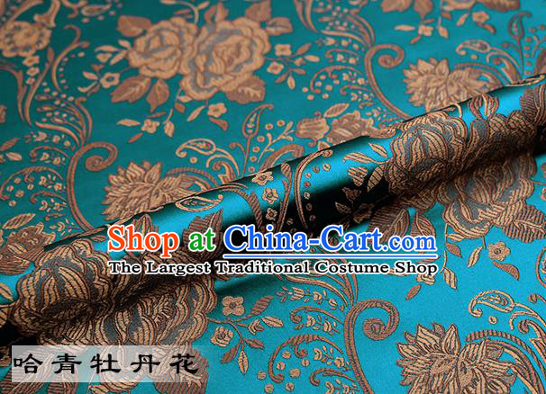 Chinese Traditional Blue Satin Classical Peony Pattern Design Brocade Fabric Tang Suit Material Drapery