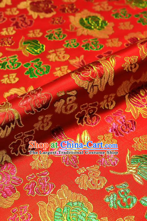 Chinese Traditional Satin Classical Peony Pattern Design Red Brocade Fabric Tang Suit Material Drapery