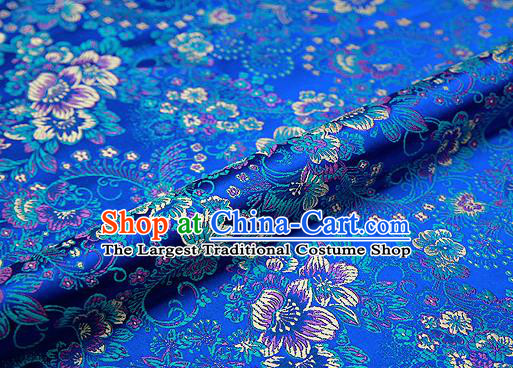 Blue Brocade Chinese Traditional Garment Fabric Classical Peony Pattern Design Satin Cushion Material Drapery