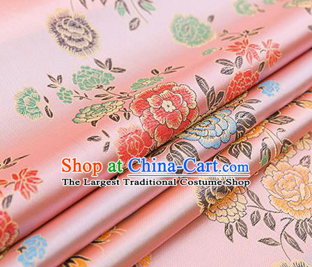 Top Grade Classical Peony Pattern Pink Brocade Chinese Traditional Garment Fabric Qipao Dress Satin Material Drapery