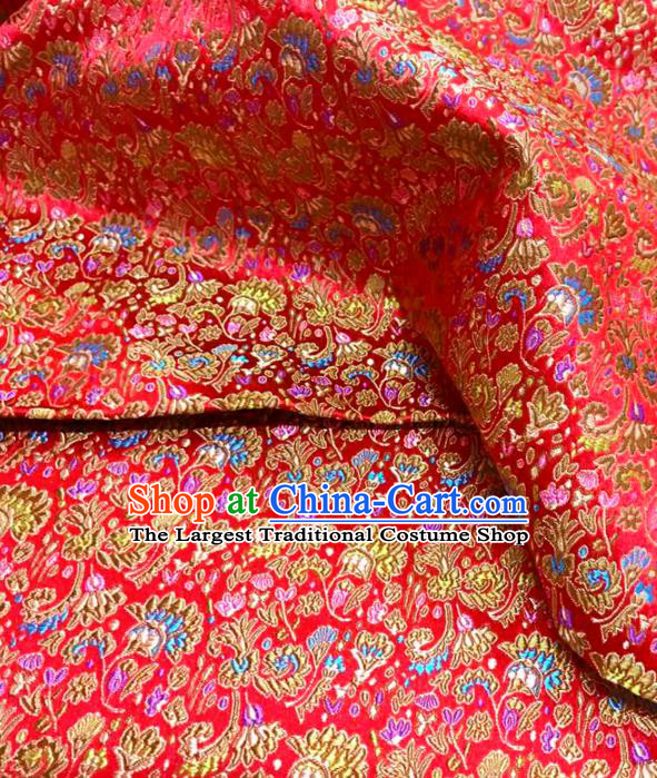 Top Grade Classical Cockscomb Pattern Red Brocade Chinese Traditional Garment Fabric Qipao Dress Satin Material Drapery