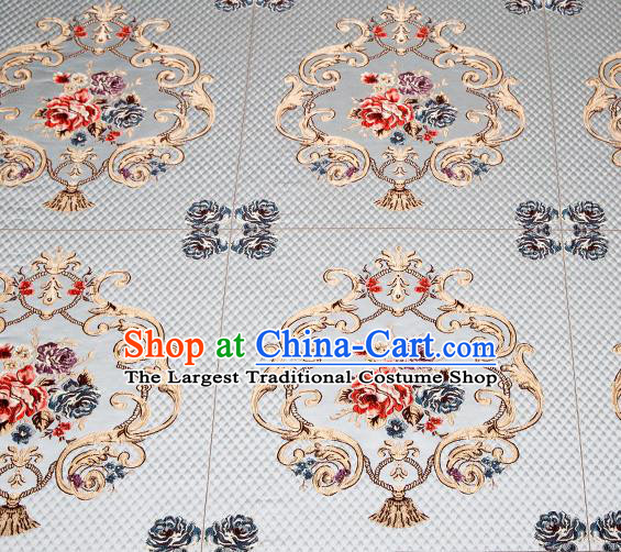 Top Grade Classical Fleur Bouquet Pattern Blue Brocade Chinese Traditional Garment Fabric Cushion Satin Material Drapery