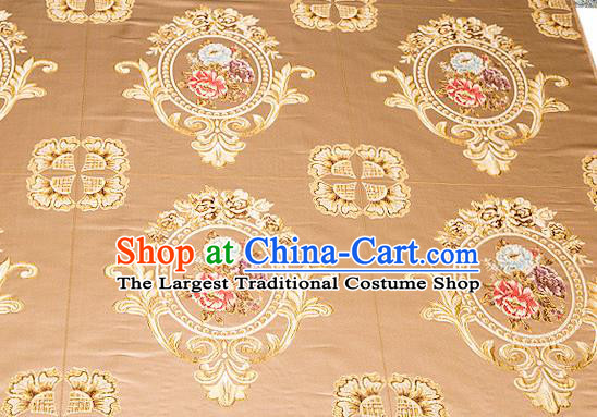 Top Grade Classical Flocked Peony Pattern Bronze Brocade Chinese Traditional Garment Fabric Cushion Satin Material Drapery