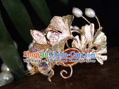 Top Grade Chinese Handmade Ginkgo Leaf Hairdo Crown Ancient Hanfu Hair Accessories for Women