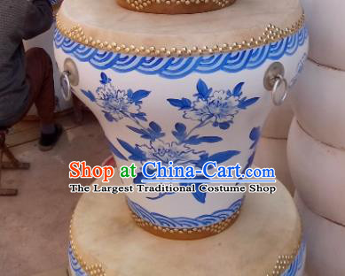 Chinese Traditional Handmade Drums Folk Dance Printing Peony Cowhide Drums