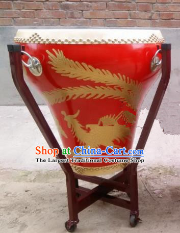 Chinese Traditional Handmade Drums Folk Dance Lion Dance Drum Printing Dragon Phoenix Red Cowhide Drums