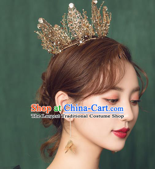 Top Grade Handmade Bride Golden Royal Crown Hair Accessories for Women