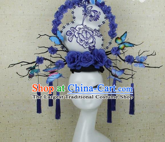 Top Grade Chinese Handmade Blue Cucurbit Headdress Traditional Hair Accessories for Women