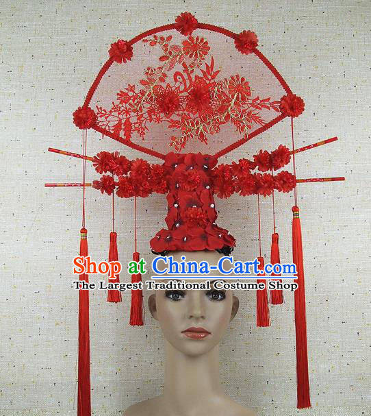 Top Grade Chinese Handmade Red Tassel Headdress Traditional Hair Accessories for Women