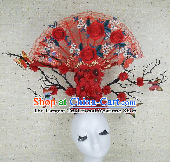 Top Grade Handmade Chinese Red Roses Hair Clasp Headdress Traditional Hair Accessories for Women