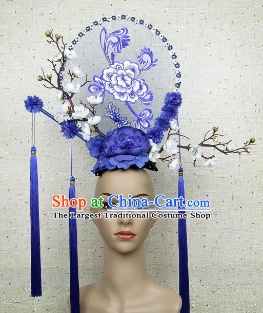 Top Grade Chinese Handmade Embroidery Peony Headdress Traditional Hair Accessories for Women