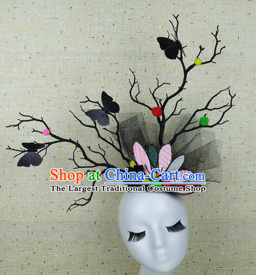 Top Grade Handmade Hair Accessories Halloween Cosplay Black Butterfly Headwear for Women