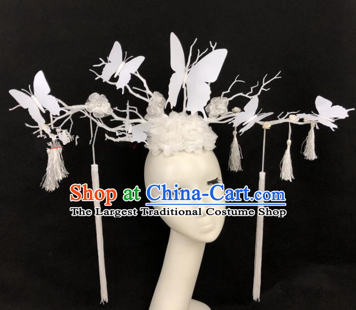 Top Grade Catwalks Hair Accessories Halloween Brazilian Carnival White Butterfly Headdress for Kids