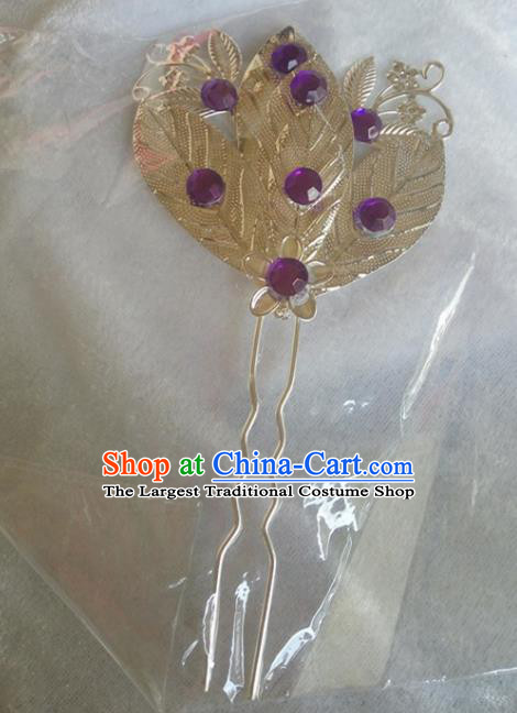 Chinese Ethnic Dai Nationality Hair Accessories Traditional Purple Crystal Hairpins for Women