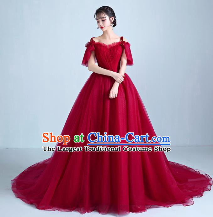 Top Grade Catwalks Costume Wedding Red Veil Full Dress for Women