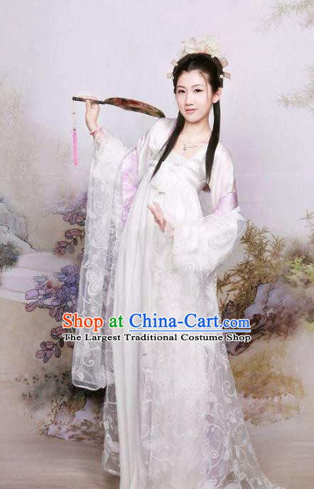 Chinese Ancient Royal Princess Costumes Traditional Tang Dynasty White Hanfu Dress for Women