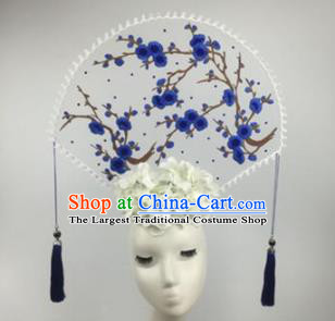 Chinese Traditional Catwalks Blue Wintersweet Headdress Palace Exaggerated Hair Accessories for Women