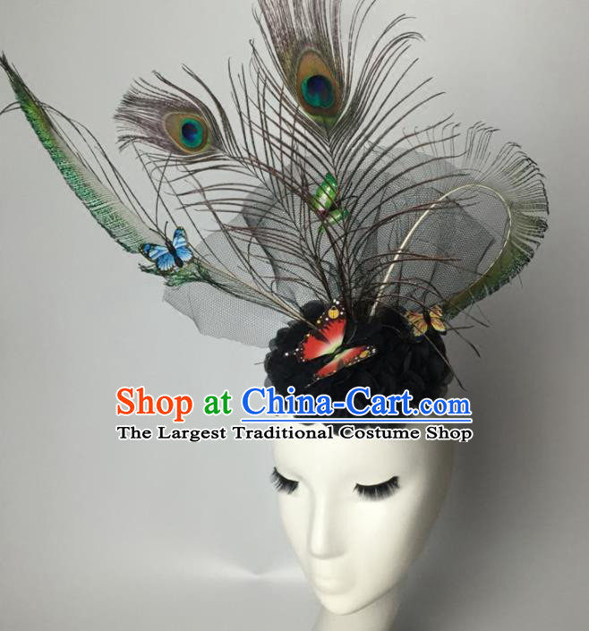 Top Grade Halloween Catwalks Headdress Brazilian Carnival Peacock Feather Hair Accessories for Women