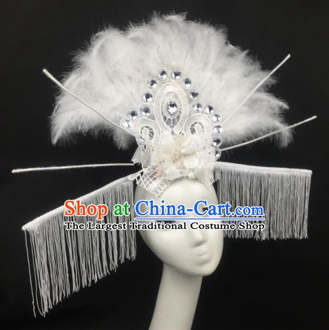 Top Grade Halloween Catwalks White Feather Hair Accessories Brazilian Carnival Headdress for Women